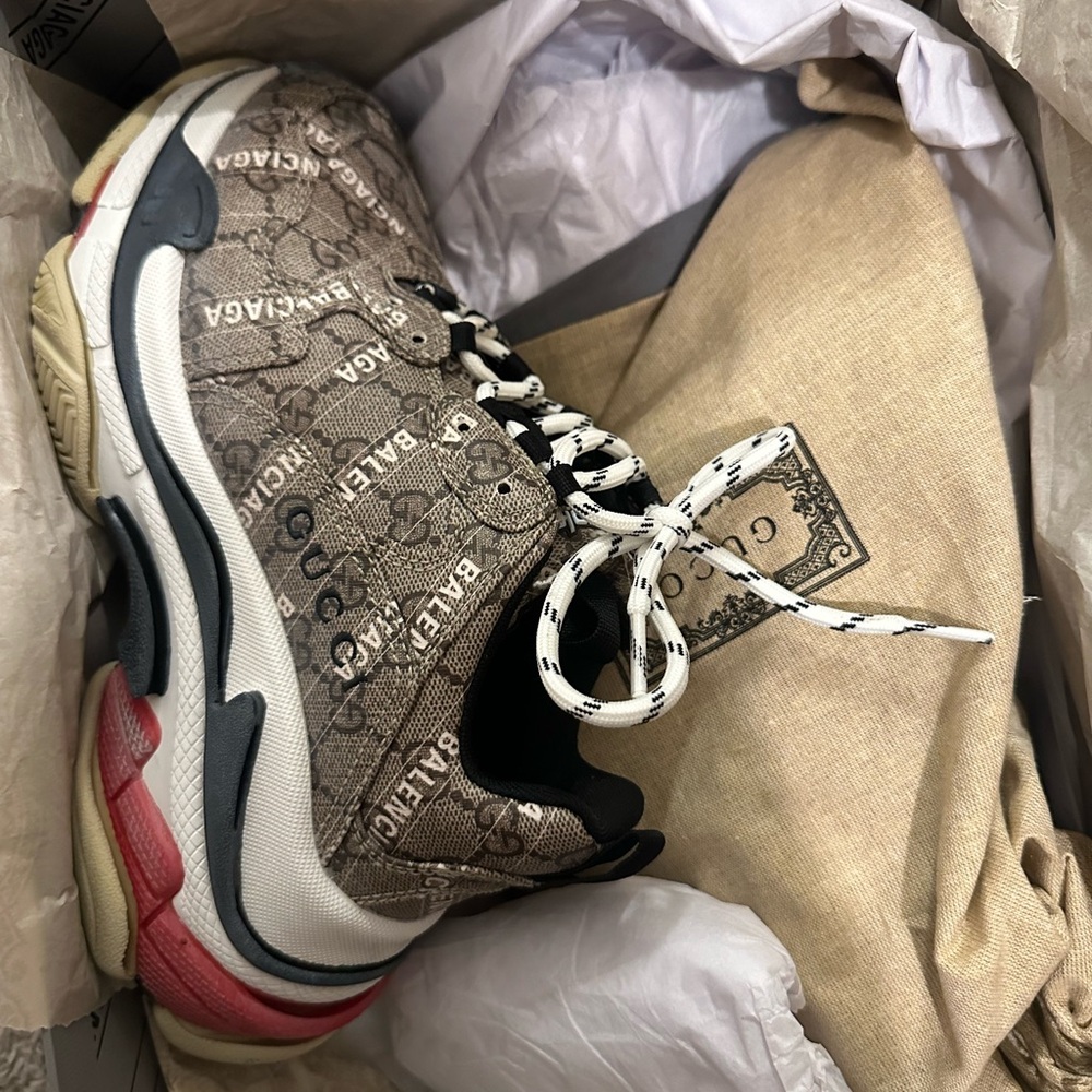 Gucci x Balenciaga Brown Canvas Triple S Sneakers